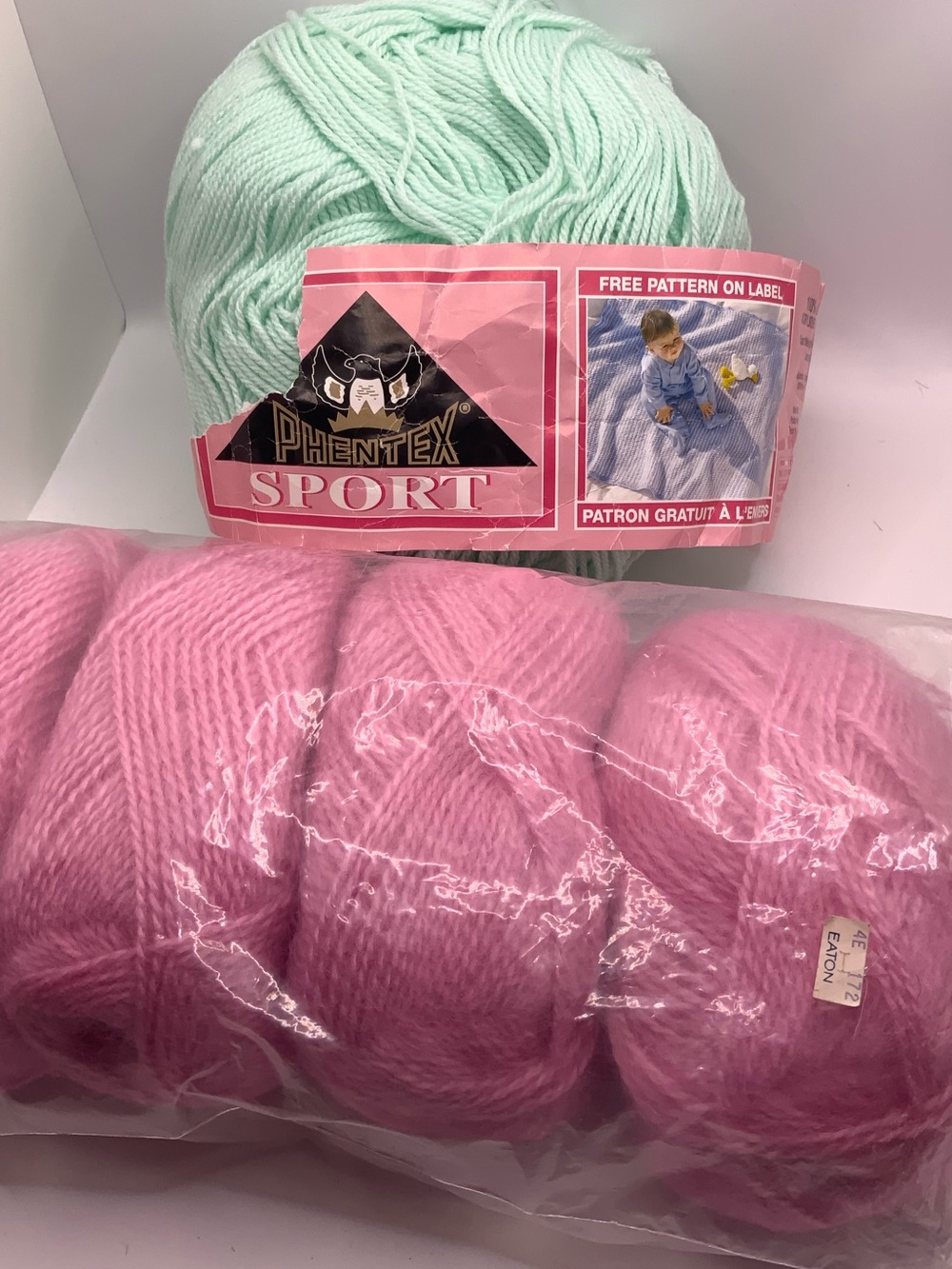 vintage yarn lot eaton phentex sport green pink